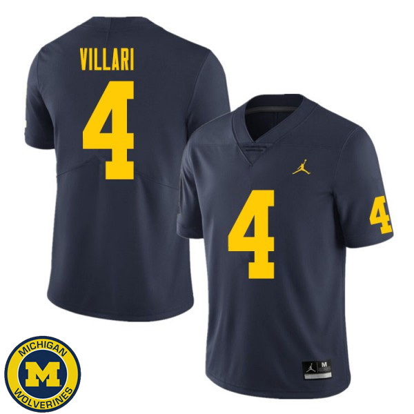 Men's University of Michigan #4 Dan Villari Navy Official Game Jersey